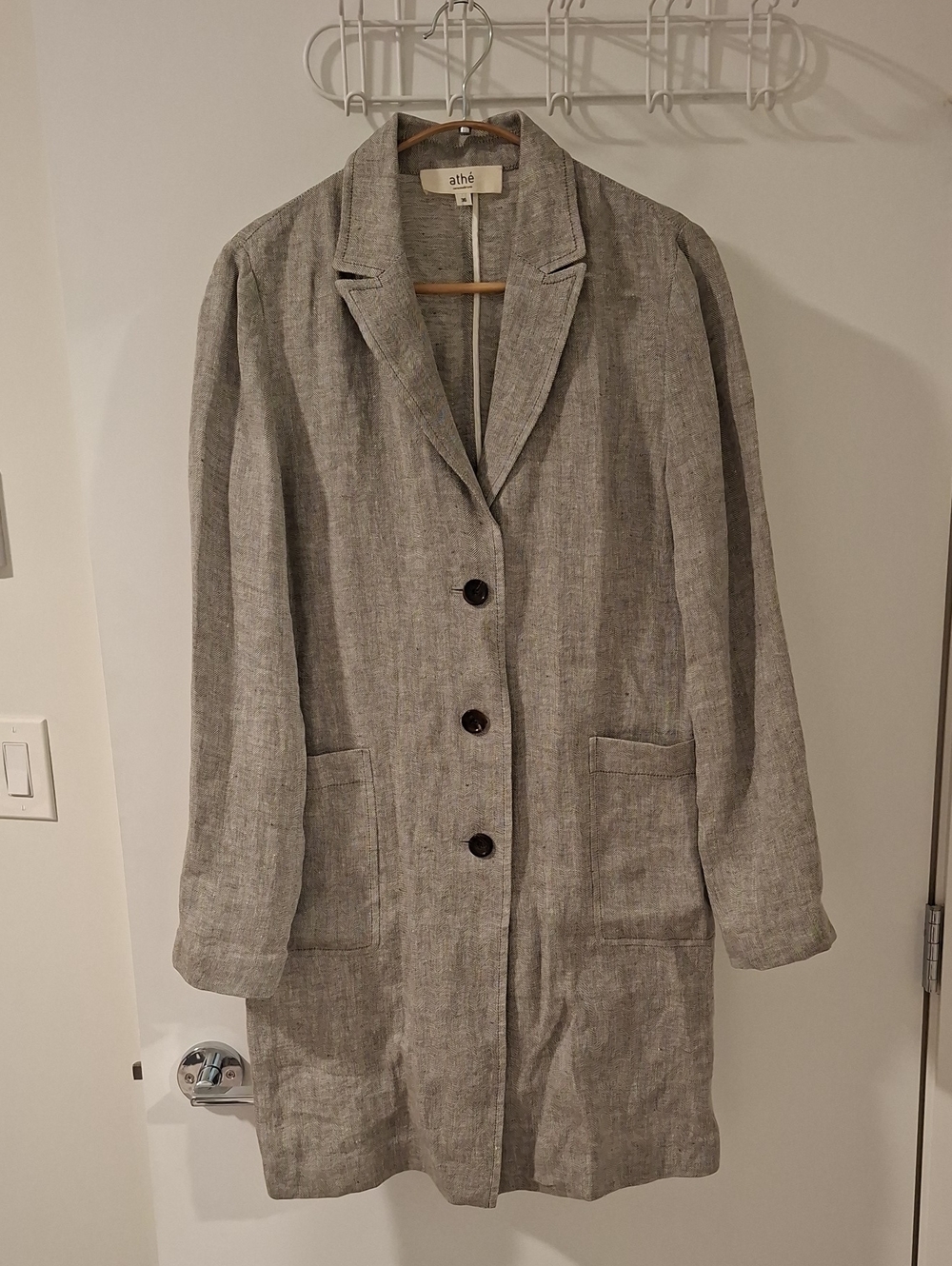 Vanessa Bruno Tan/Gray Luxury Linen/Wool Herringbone Overcoat (Size EU 36)